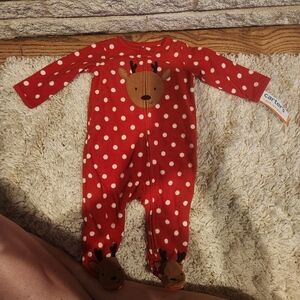NWT Just For You By Carter's Christmas Red Fleece Reindeer Footie Pjs- 3 Months